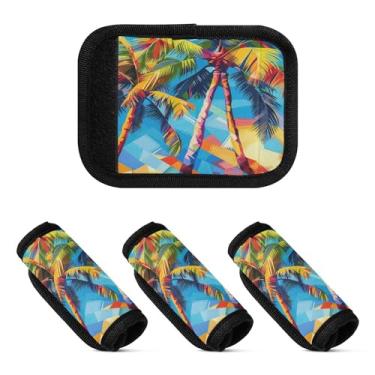 Imagem de Qilmy Palmeiras coloridas, alça de bagagem, embalagem com 2 unidades, identificadores de bagagem, etiqueta confortável, alças para carrinho, mala de viagem, acessórios de viagem de avião422