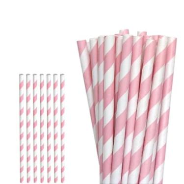 Imagem de 100 Canudos Listrado Drinks Refri Topo de Bolo Colorido(Rosa c/Branco)