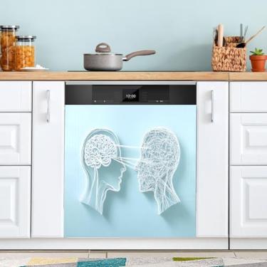 Imagem de Duas Cabeças Arame Azul Lava-Louças Capas Magnéticas Decorativas Reutilizáveis Lavadora e Secadora Ímãs Decorativos 58 x 66 cm