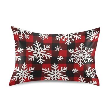 Imagem de Fronhas estampadas flocos de neve branco vermelho preto xadrez king queen almofadas padrão chinelos cetim refrescante sonolento capa luxo king size 101,6 cm x 50,8 cm