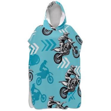 Imagem de Joisal Poncho de surf leve para adultos trocador de roupa de praia com capuz toalha de banho motocross cavaleiros azul ponchos femininos com capuz