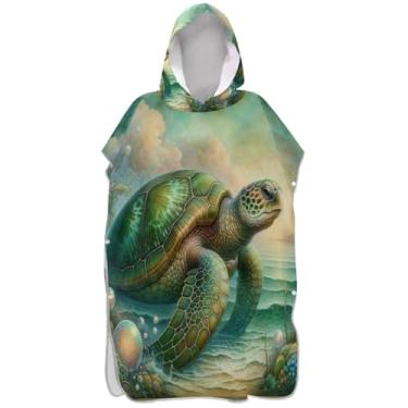 Imagem de Joisal Roupão de mudança de poncho de surfe para adultos toalha de banho com capuz reutilizável unissex poncho adulto com capuz fantasia vintage tartaruga marinha