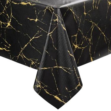 Imagem de sancua Toalha de mesa de vinil 100% impermeável 137 x 192 cm, toalha de mesa retangular de PVC para piquenique, resistente a óleo, à prova de derramamento, para jantar, cozinha, festas, ambientes