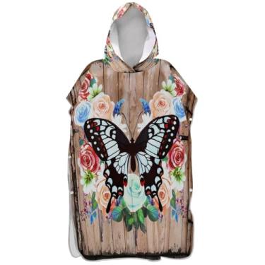 Imagem de Joisal Roupão para adultos poncho de surfe praia banho com capuz leve colorido borboleta floral floral unissex poncho adulto com capuz