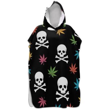 Imagem de Joisal Trocador de roupas para adultos, poncho de surfe, toalha de banho com capuz, folhas coloridas, crânio branco, preto, unissex, poncho adulto com capuz