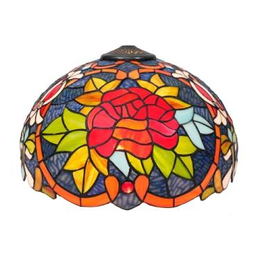 Imagem de Cúpula de reposição Tiffany, 40 cm (16 polegadas), em vitral, feita à mão, estilo retrô mediterrâneo, em vidro rosa, para luminárias de mesa, de chão e de teto, na cor vermelha.