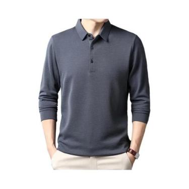 Imagem de Camiseta polo casual masculina de manga comprida verão confortável top