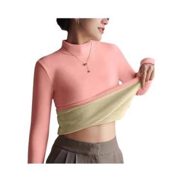 Imagem de Suéter Feminino Forrado Com Veludo Grosso, Camiseta Térmica De Manga L