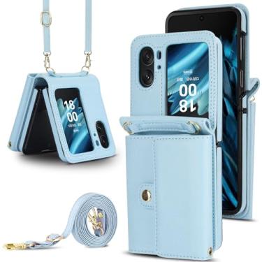 Imagem de Capa carteira flip Oppo Find N2, porta-cartões com bloqueio RFID e alça destacável, couro durável e TPU, 4 compartimentos para cartão, proteção contra quedas, capa flip com suporte para uso diário