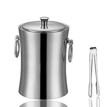 Imagem de Balde de gelo Cooler Balde de gelo portátil de grande calibre com tampa, clipe de gelo de aço inoxidável pode ser usado para festas, coquetéis, etc. Balde de gelo (tamanho: 10,4 x 16,2 cm)