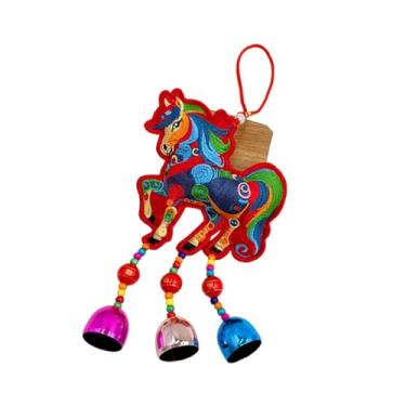 Imagem de Esquirla Enfeite de cavalo para o Ano Chinês, decoração Feng Shui para o Festival da Primavera, leve e multifuncional, pingente de desenho animado para, Bordado Vermelho, Sinos