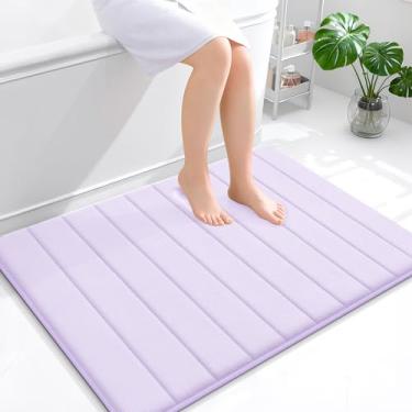Imagem de OLANLY Tapete de banho listrado de espuma viscoelástica 101 x 81 cm, tapetes de banheiro absorventes super macios, secagem rápida, tapetes de chuveiro laváveis na máquina, tapete de banho, acessórios