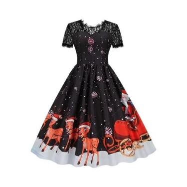 Imagem de Vestido De Festa Vintage De Natal plus Size Com Renda, Manga Curta, El