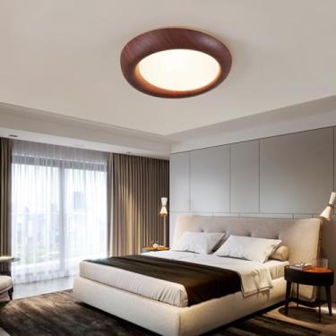 Imagem de Luminária de teto estilo retrô simples, luz noturna regulável, decoração para restaurante, luminária medieval com cúpula de acrílico imitando madeira, controle remoto, lustre para quarto e s