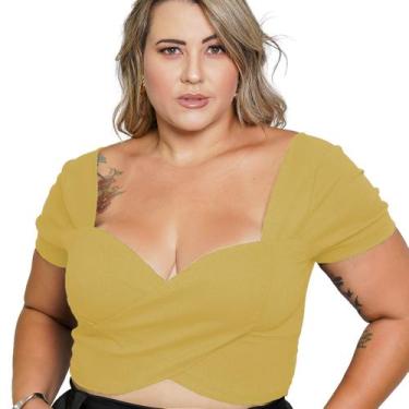 Imagem de Cropped Transpassado Com Manga Alfaiataria Plus Size Cor:Amarelo Bauni