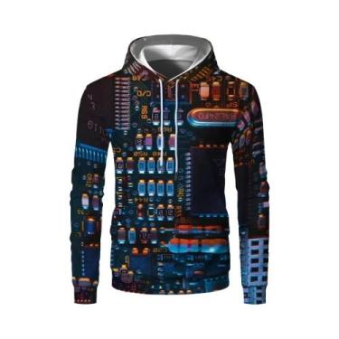 Imagem de Moletom com capuz eletrônico 3D masculino, pulôver casual engraçado, H