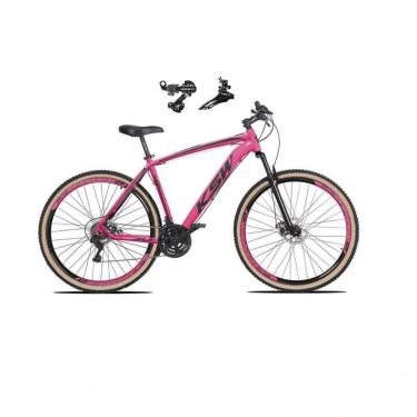 Imagem de Bicicleta Aro 29 Ksw Xlt Alumínio 24v Câmbios Shimano Garfo Suspensão Pneu Faixa Bege Rosa 17