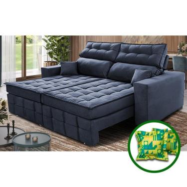 Imagem de Sofá Retrátil E Reclinável 2,20m Molas Ensacadas E Costura Tripla Cama Inbox Japão Velusoft Azul