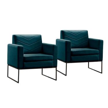 Imagem de Conjunto - 2 Poltronas Apolo Luxo Base Preta Castellar Linho Azul