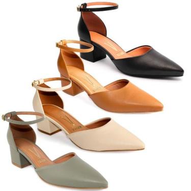 Imagem de Scarpin Vizzano Salto Médio Bloco Tornozeleira Sapato, Creme, 37