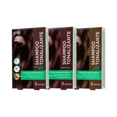 Imagem de Kit com 3 Shampoos Tonalizantes Color Change Castanho Médio, Borgonha 