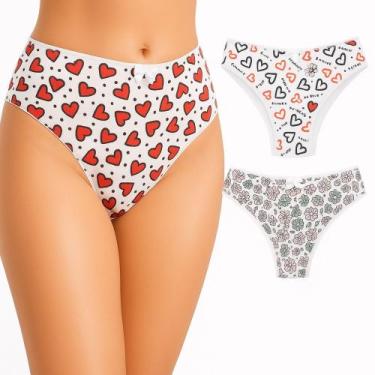 Imagem de Kit 5 Calcinhas 100% Algodão Cotton Feminina Tanga Biquini Conforto Ta