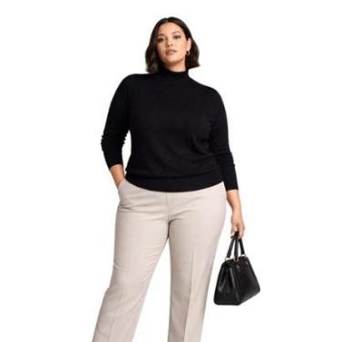 Imagem de Suéter Tricô Gola Alta Feminino City Lady by Facinelli Plus Size 658125 Preto-Feminino