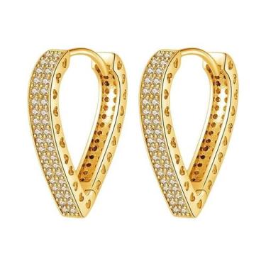 Imagem de Brincos De Coração Geométrico Em Prata 925 Com Acabamento Em Ouro Rosa