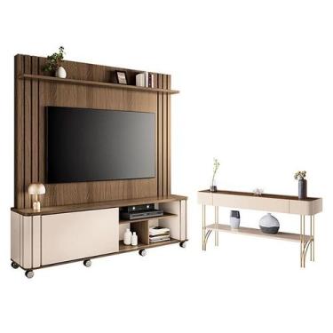 Imagem de Estante Home Theater Trinus Castanho Off White com Aparador Vivant Off