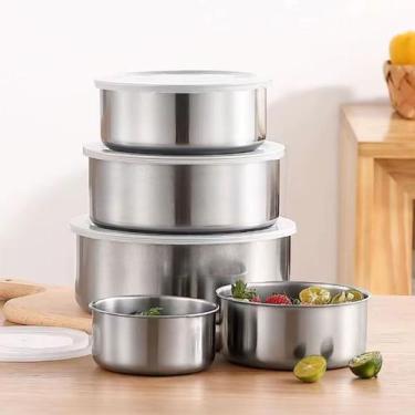 Imagem de Jogo 5 Potes Inox Hermético Tampa Vedada Porta Mantimentos - Top Rio