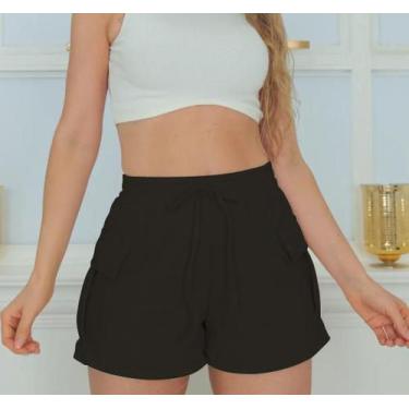 Imagem de Short Feminino Cargo Moletinho com Bolso Cadarço Moda Verão - G-Store,