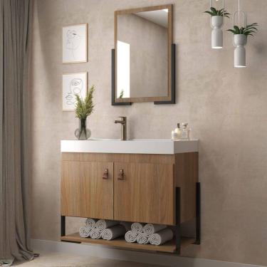 Imagem de Armário de Banheiro Opera 60 Cm 2 Portas 100% Mdf com Espelho Noce - Belizze Móveis