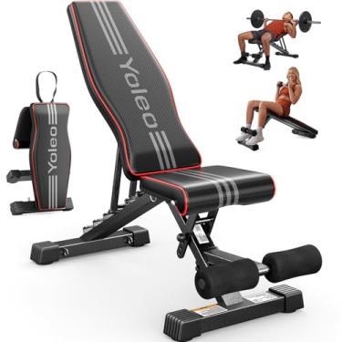 Imagem de Yoleo Banco de peso ajustável para treino de corpo inteiro; banco dobrável para treinamento de força de academia em casa; banco utilitário de treino inclinado com dobra rápida e ajuste rápido (preto)
