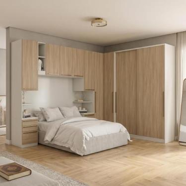 Imagem de Guarda Roupa Solteiro Modulado 6 Peças com Cabeceira 9 Portas 6 Gaveta