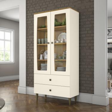 Imagem de Cristaleira 02 Portas com Vidro 02 Gavetas Liz Henn - Off White com Nature