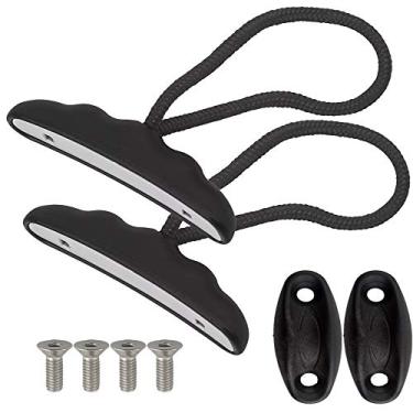 Imagem de ZipSeven Kayak Handles kit de transporte resistente alça de alça de alça resistente com cordão para transporte de canoa, pacote com 2 pretos