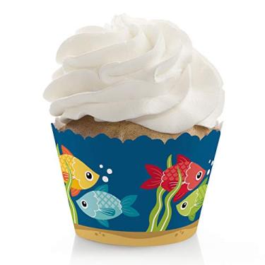 Imagem de Big Dot of Happiness Let's Go Fishing - Decorações de festa de aniversário temática de peixe ou chá de bebê - Embalagens de cupcake de festa - Conjunto com 12