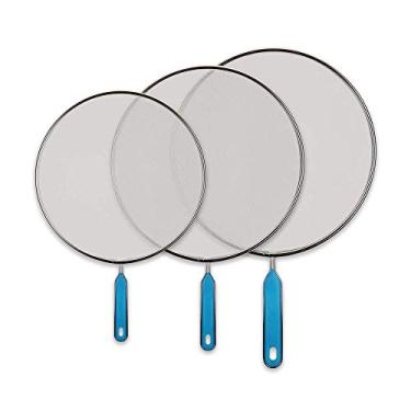 Imagem de YONII Protetores de tela de salpicos de graxa para frigideira malha de aço inoxidável panela óleo de fritura tampa de frigideira suporte de alça de silicone evita queimaduras ao cozinhar 3 peças