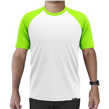 Imagem de Camiseta Manga Curta Adstore Branco e Verde Neon Masculina Térmica UV Segunda Pele Compressão (GG)