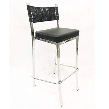 Imagem de Banqueta EMPILHÁVEL alta cromada assento preto fibra sintética preta - Poltronas do Sul