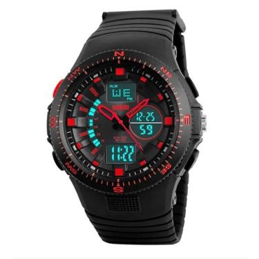 Imagem de Relógio masculino digital e analógico esportivo preto e vermelho borracha skmei 1198