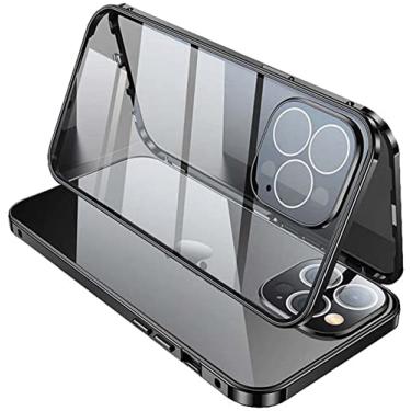 Imagem de SVAPO Capa para Apple iPhone 13 Pro Max (2021) 6,7 polegadas, capa de telefone HD de vidro temperado dupla face magnética HD, moldura de pára-choques de metal (cor: preto)