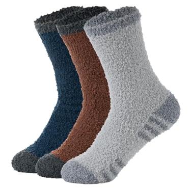 Imagem de Meias masculinas felpudas felpudas e aconchegantes meias unissex inverno quente meias de lã meias femininas, Marrom, cinza claro e azul-marinho, Tamanho Único