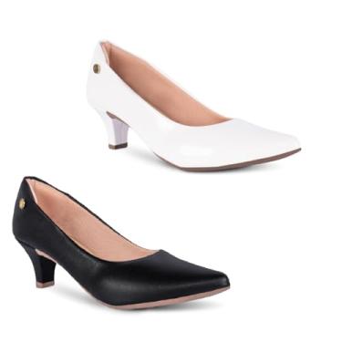 Imagem de Kit 2 Sapato Scarpin Feminino Sintético Salto Baixo Fino Confortável R2.29 (Preto/Branco, BR, Adulto, Numérico, M, 34)