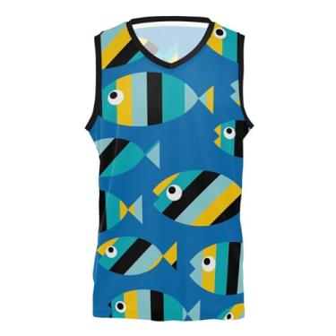 Imagem de KLL Moletom de basquete azul Goldfish presente uniforme sem mangas camisa de jérsei para homens mulheres jovens, Peixe dourado azul, M