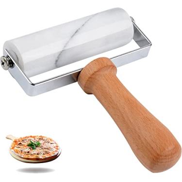 Imagem de Tianman Rolo de massa para pizza, rolo de mármore antiaderente, tipo T, para assar bolos, tortilla, fudge, pizza e outras cozinhas (branco).
