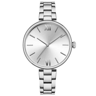 Imagem de Relógios femininos estreitos de aço inoxidável relógio de quartzo fashion para meninas relógios de pulso ultrafinos, Prata, 30mm, Relógio de quartzo