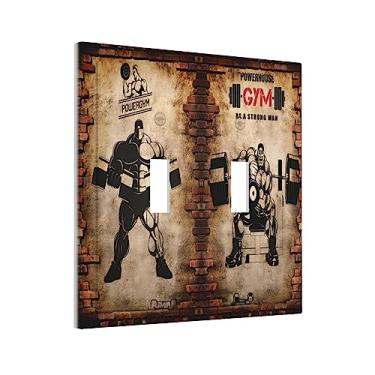 Imagem de Halteres de tijolos retrô vintage para academia, 2 gangs, interruptor de luz, interruptor de luz, placa elétrica decorativa, dimmer para quarto, quarto infantil, banheiro, academias, decoração