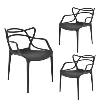 Imagem de Kit Conjunto 3 Cadeiras Allegra Preta, Polipropileno, Sala, Cozinha, Jantar