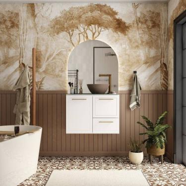 Imagem de Gabinete para Banheiro em Aço com Tampo de Vidro Branco